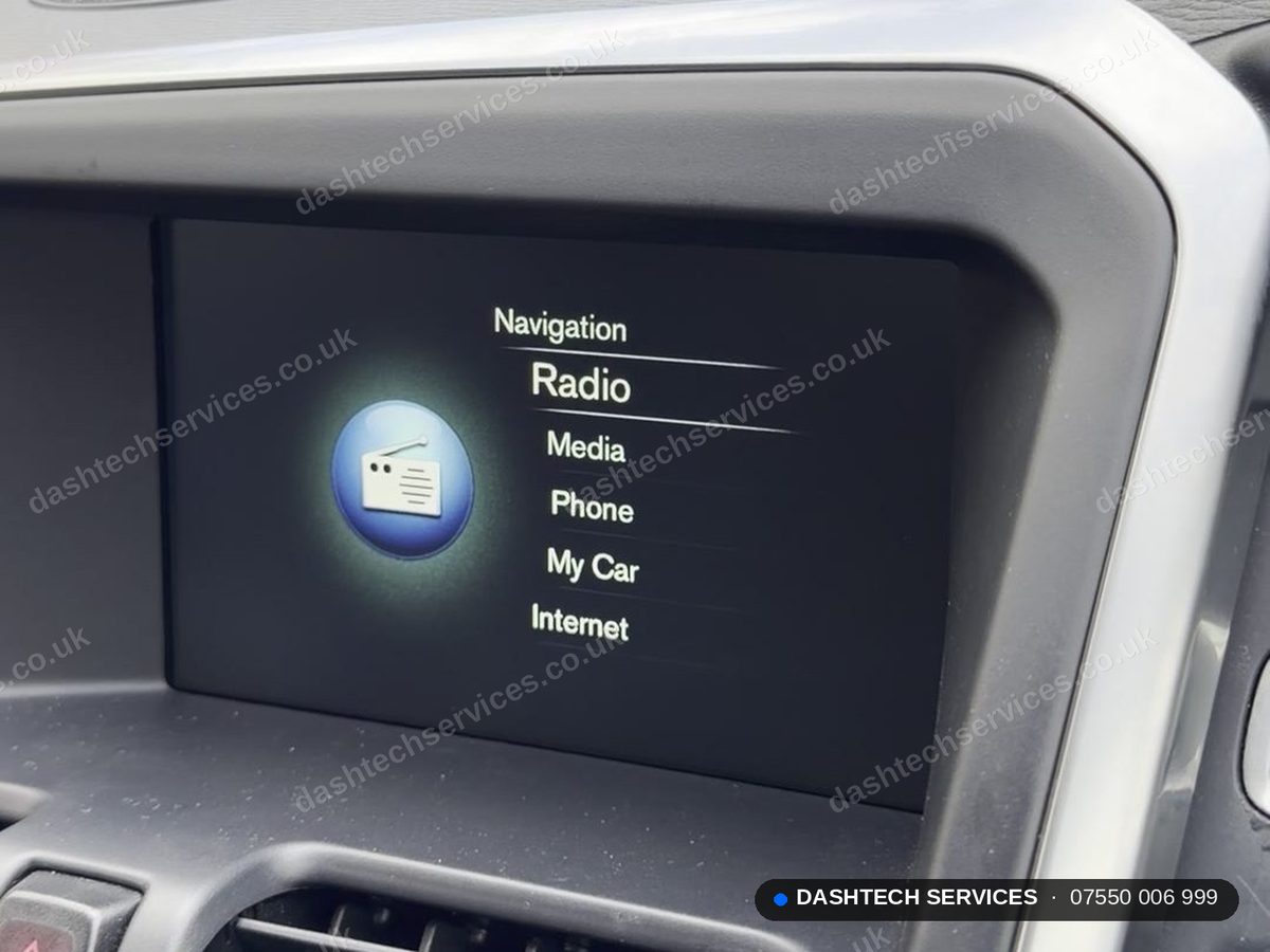 2017 Volvo XC60 Sensus Connect main menu after repair showing Navigation, Radio, Media, Phone, My Car and Internet