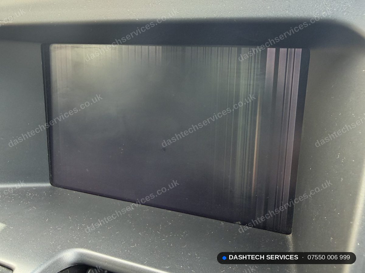 Before repair: 2017 Volvo XC60 7-inch Sensus Connect screen showing vertical lines and a washed-out picture with no usable display